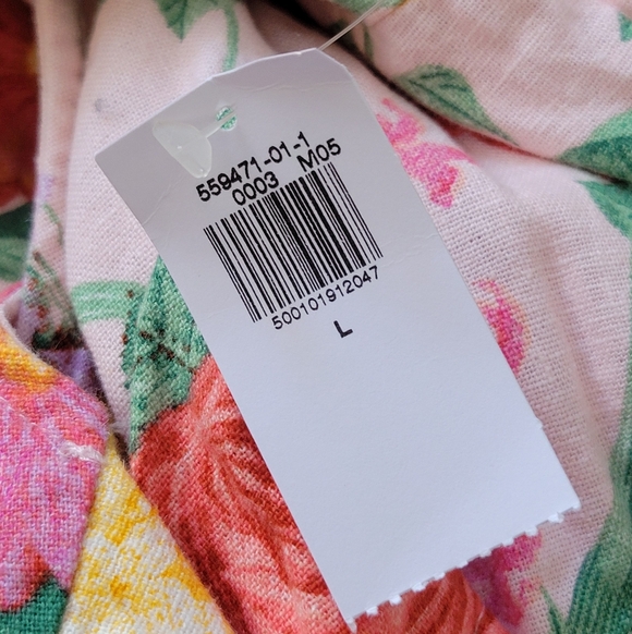 NWT Old Navy Linen Blend Twist Front Floral Midi Dress Pink Green Garden Party L - Picture 13 of 15